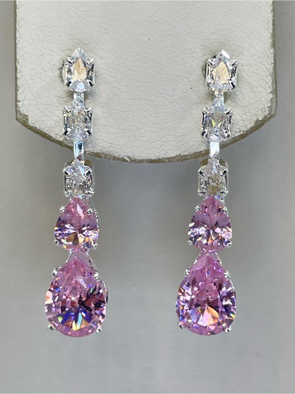 Swarovski Crystal Elements Pink White Teardrop Dangle Earrings Formal Bridal